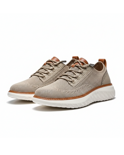 Men's stylish khaki knit sneakers, lightweight & comfortable for all-day casual wear.