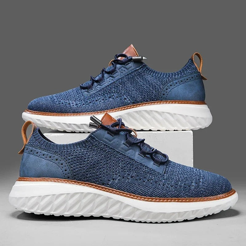 Stylish men's khaki knit shoes, lightweight casual footwear with modern design & slip-on ease.