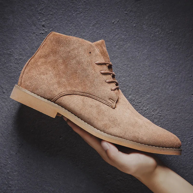 Men's durable black lace-up Chelsea boots with a robust sole, providing rugged comfort & stylish everyday footwear.