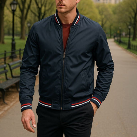 Men's stylish lightweight bomber jacket, perfect for modern casual outerwear and versatile layering.
