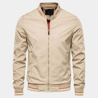 Stylish men's lightweight bomber jacket with ribbed details, essential for contemporary casual fashion.