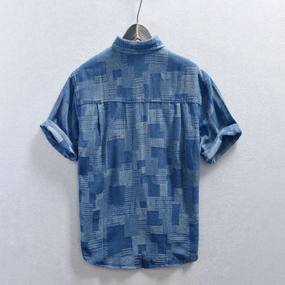 Blue men's stylish long-sleeve button-down shirt, perfect for a modern casual or smart casual look.