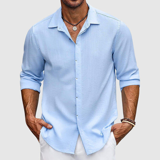 Men's stylish long sleeve button-down shirt in a classic design, perfect for casual or dress wear. Versatile men's fashion top.