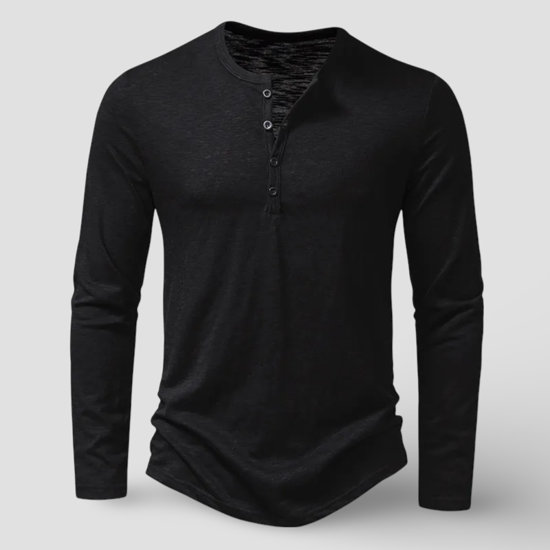 Fashionable men's long sleeve henley top, a versatile and comfortable casual shirt with a classic button-down placket.