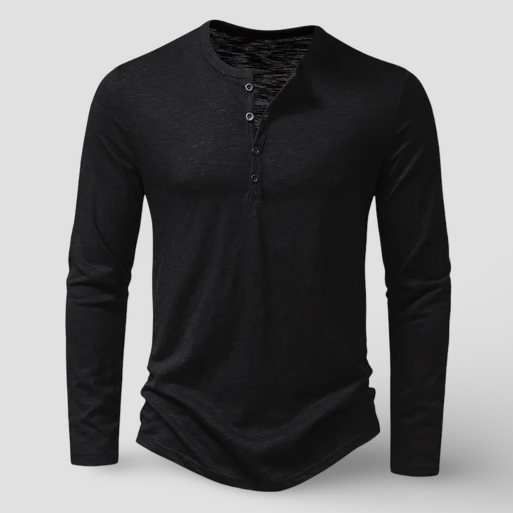 Fashionable men's long sleeve henley top, a versatile and comfortable casual shirt with a classic button-down placket.