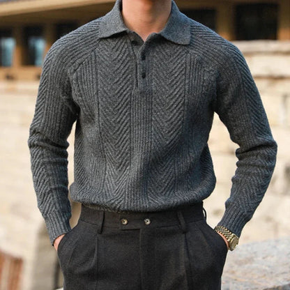 Men's stylish long-sleeve polo shirt for an elevated autumn look. Perfect fall clothing & casual wear.