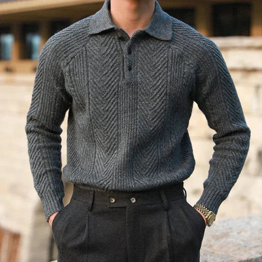 Men's stylish long-sleeve polo shirt for an elevated autumn look. Perfect fall clothing & casual wear.