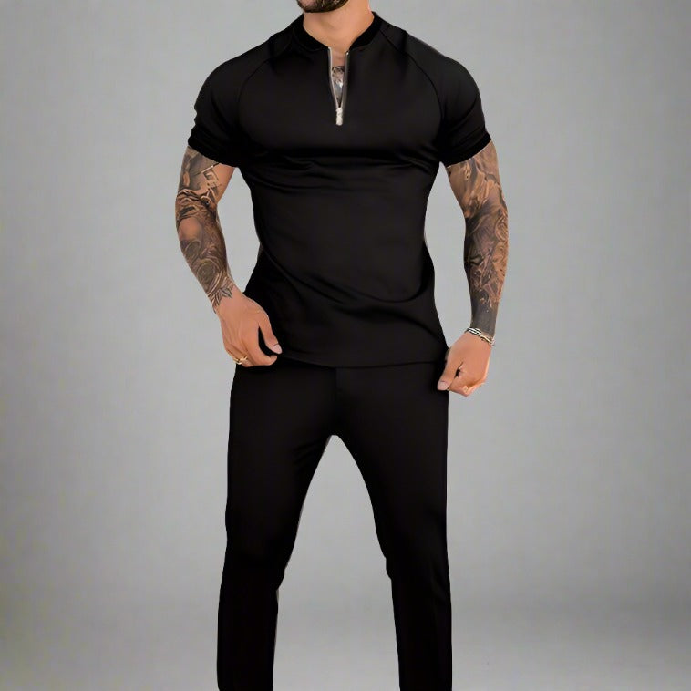 Collared men's long sleeve zipper shirt, offering a modern and stylish look for various casual and formal events.