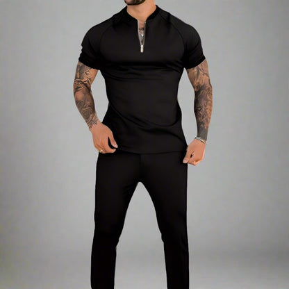 Collared men's long sleeve zipper shirt, offering a modern and stylish look for various casual and formal events.