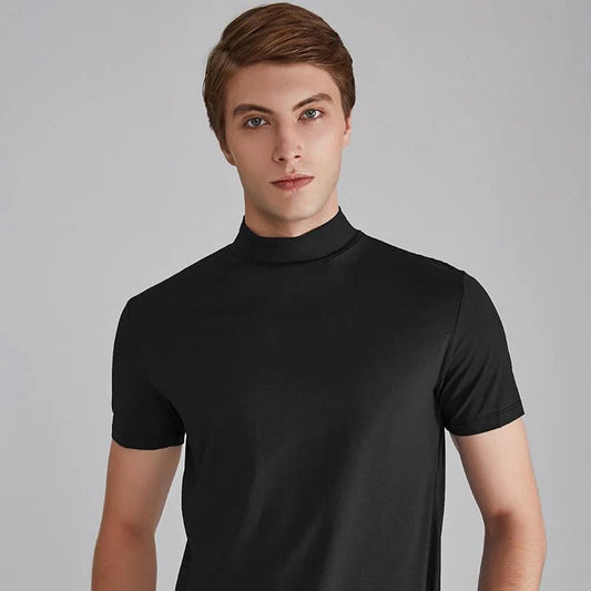 Men's stylish long sleeve turtleneck t-shirt in soft casual cotton, perfect for versatile everyday wear.