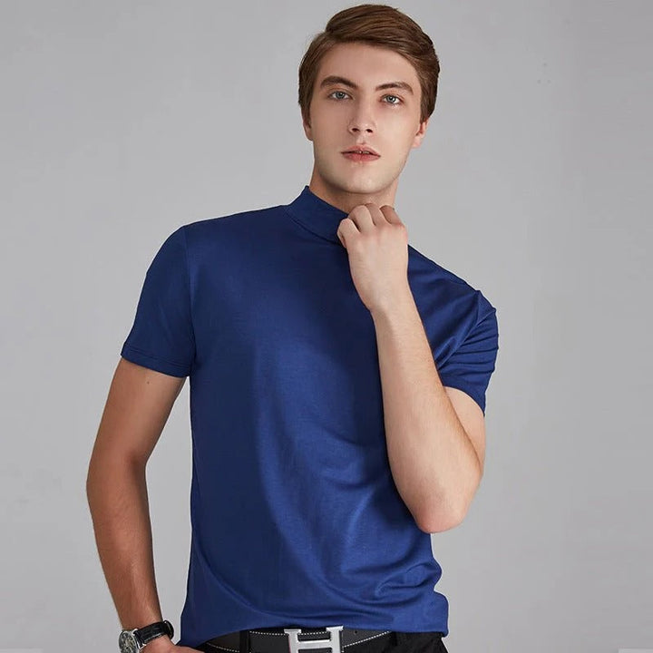 Fashionable men's casual cotton turtleneck long sleeve top, ideal for a stylish layered look in winter.