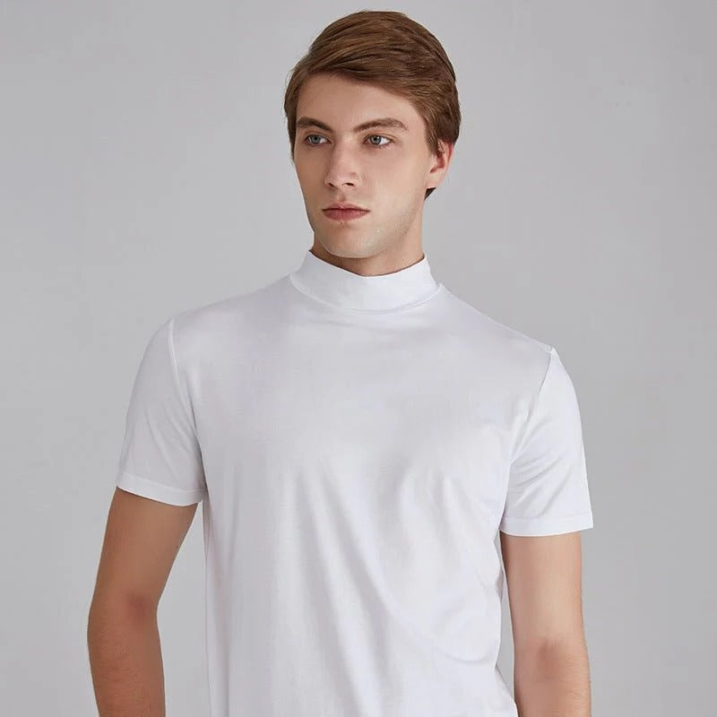 Soft casual cotton men's turtleneck t-shirt, a comfortable and stylish long sleeve top for everyday fashion.