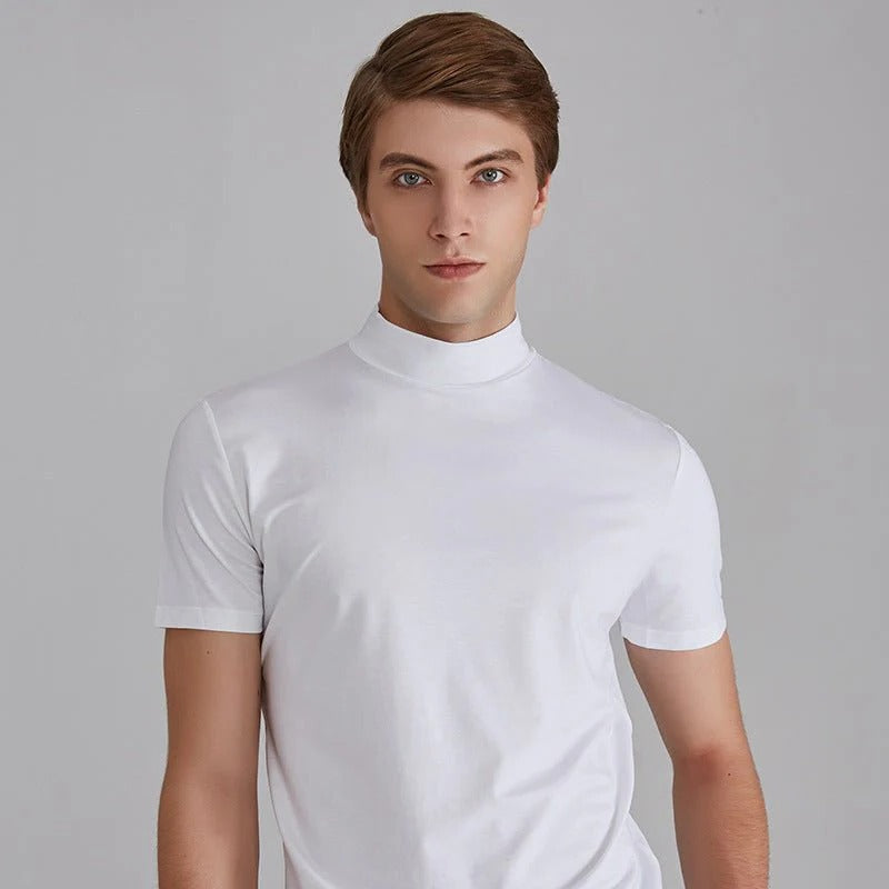 Everyday men's casual cotton turtleneck t-shirt, a versatile long sleeve top for stylish layering and comfort.