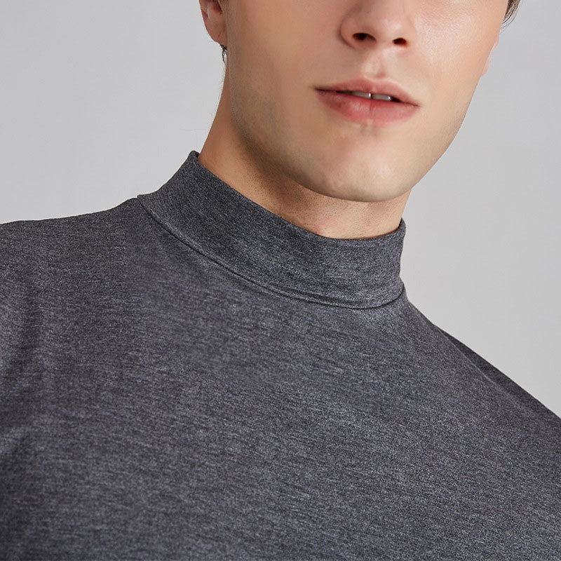 Warm & stylish men's long sleeve turtleneck t-shirt, a fashionable casual cotton top perfect for winter fashion.