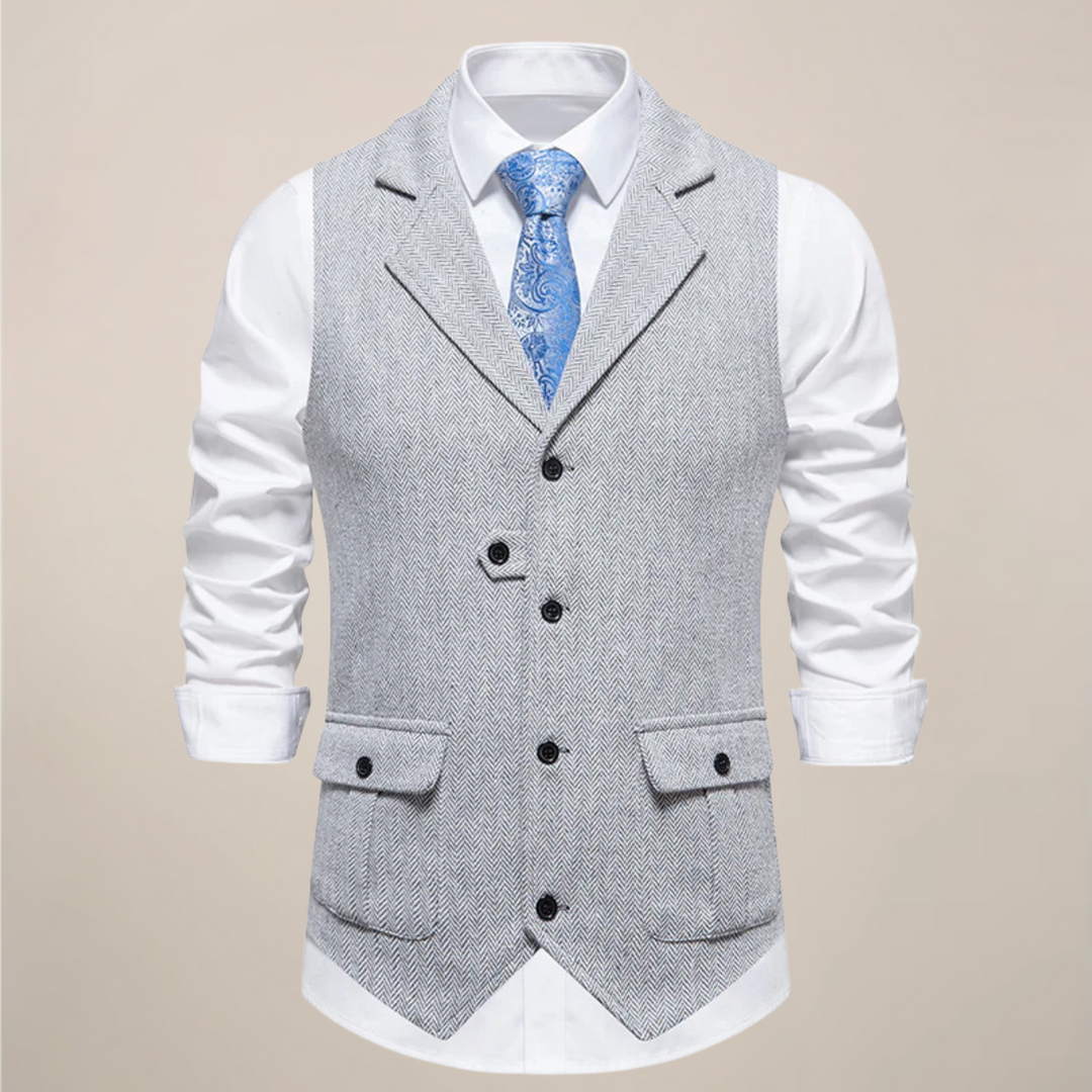 Elegant men's vest with a distinct notch lapel, ideal for formal suiting & modern casual fashion.