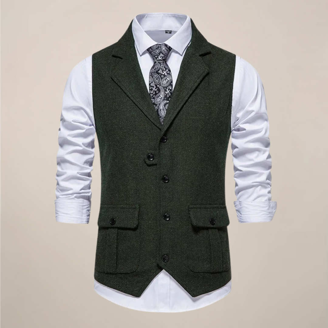 Classic men's notch lapel waistcoat, a timeless vest for both formal suiting and sophisticated casual wear.