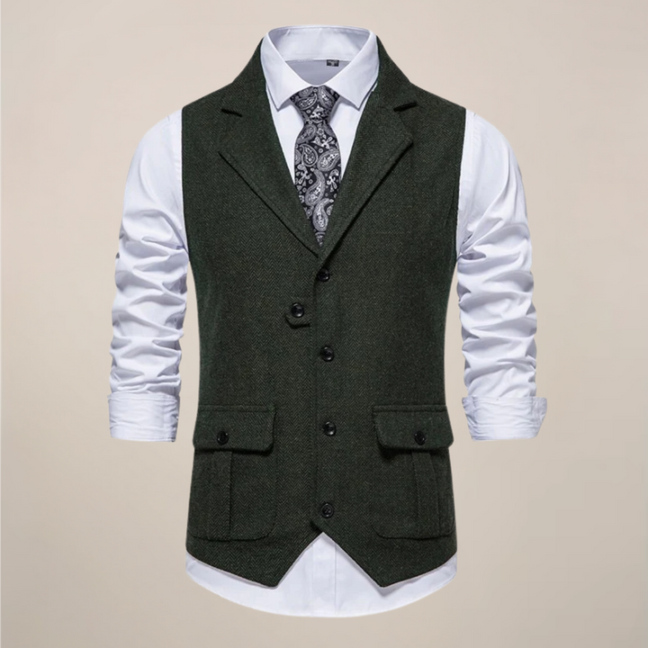 Classic men's notch lapel waistcoat, a timeless vest for both formal suiting and sophisticated casual wear.