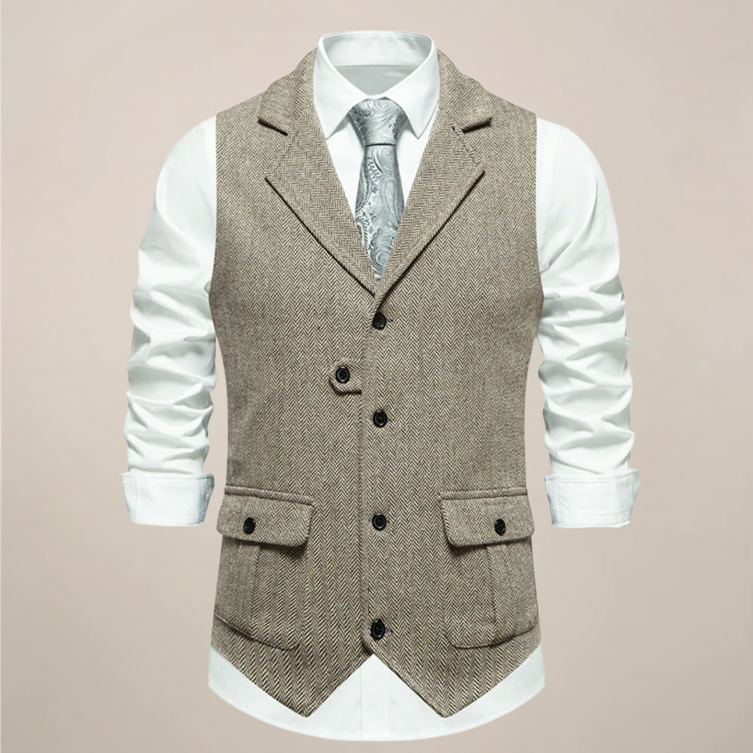 Modern men's stylish waistcoat & vest with a notch lapel, perfect for elegant formal and casual menswear.