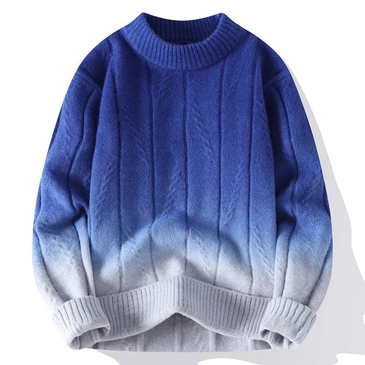 Men's stylish ombre gradient pullover sweater. Long sleeve casual knitwear, perfect for cooler weather fashion.