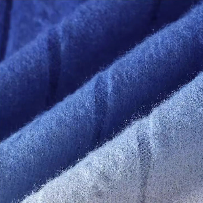 Fashionable men's pullover sweater featuring a unique blue-to-black ombre gradient design for stylish wear.