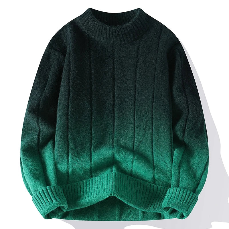 Cozy men's long sleeve gradient sweater. Stylish knit pullover ideal for chilly weather and casual outfits.