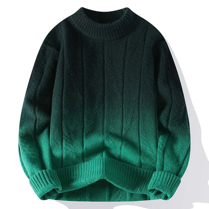 Cozy men's long sleeve gradient sweater. Stylish knit pullover ideal for chilly weather and casual outfits.