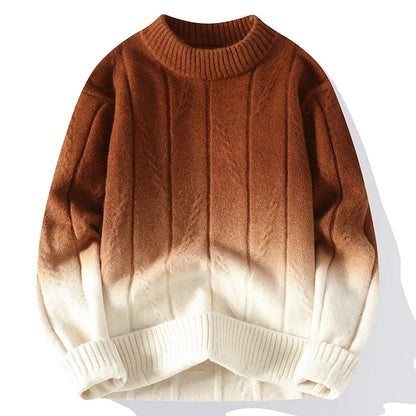 Menswear casual ombre gradient sweater, a unique design for modern style. Comfortable long sleeve pullover.
