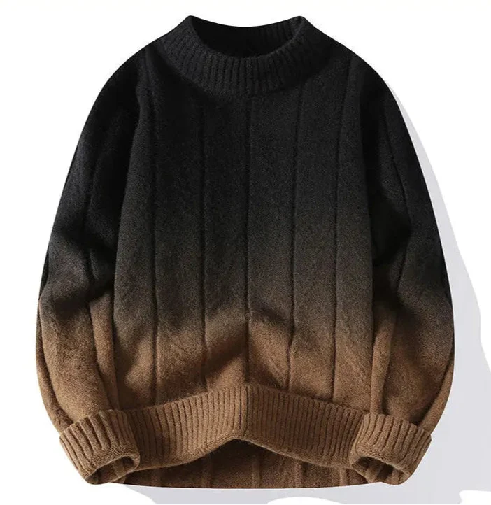 Unique men's gradient pullover sweater. Comfortable and stylish long sleeve knitwear for casual cooler weather.