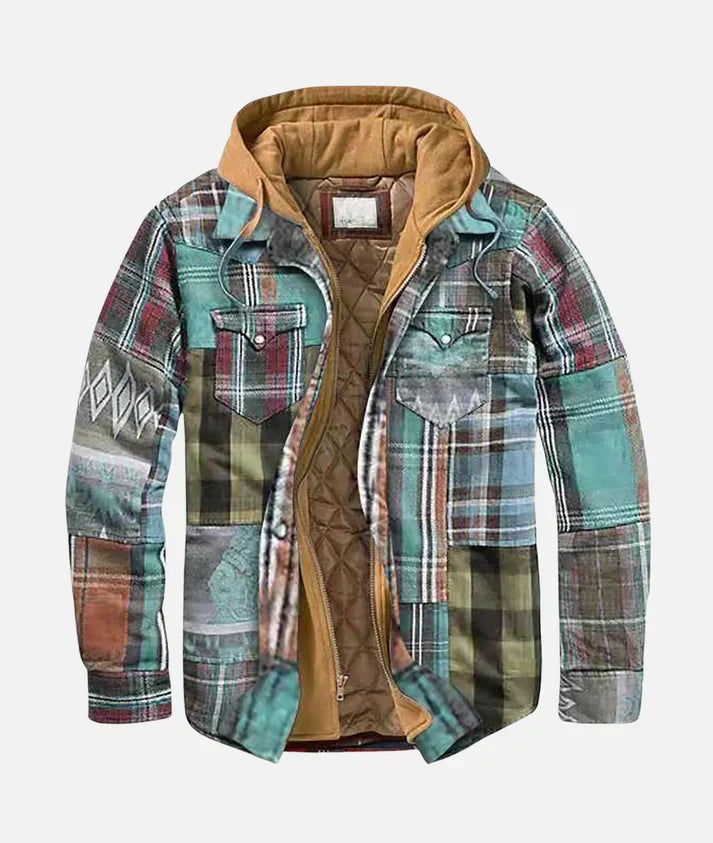 Men's stylish patchwork check vest for effortless layering. Unique fall fashion outerwear.