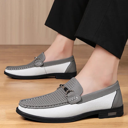 Trendy men's perforated slip-on loafers, perfect for adding a stylish touch to casual looks.