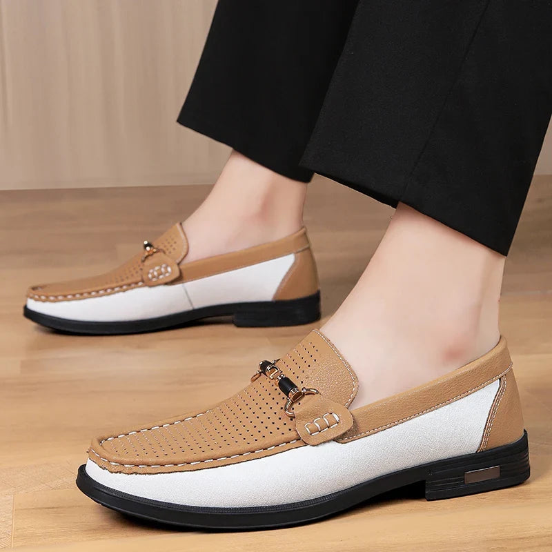 Classic yet modern men's bit loafers with intricate perforations for enhanced breathability.