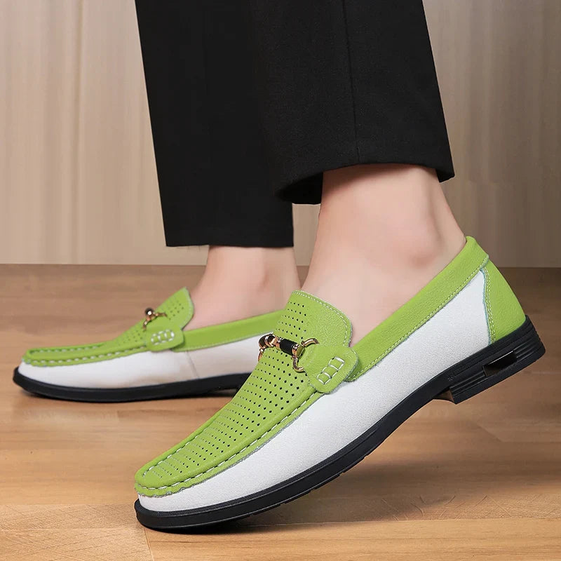 Comfortable summer footwear: men's stylish perforated slip-on loafers with bit detail.