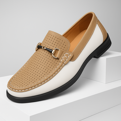 Versatile men's slip-on loafers with perforated upper, blending casual & formal style.