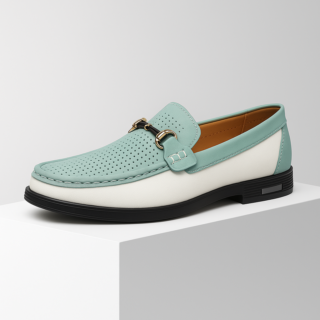 Black perforated bit loafers for men, offering sleek style and comfortable, breathable wear.