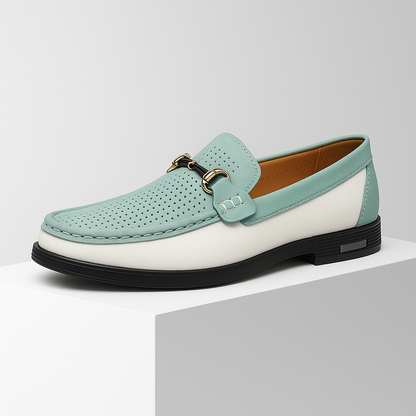 Black perforated bit loafers for men, offering sleek style and comfortable, breathable wear.