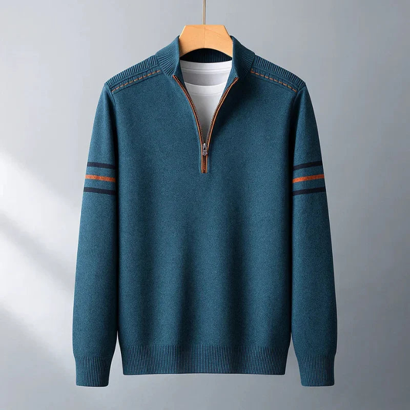 Men's stylish quarter-zip pullover sweater in a solid color, perfect for smart casual and everyday layering.