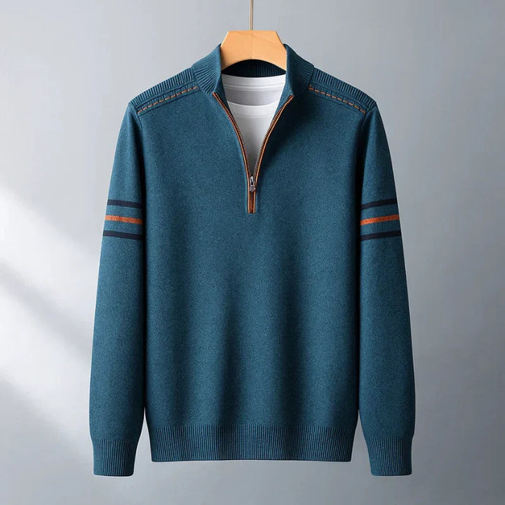 Men's stylish quarter-zip pullover sweater in a solid color, perfect for smart casual and everyday layering.