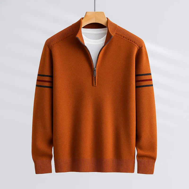 Comfortable long-sleeve men's quarter-zip sweater, a versatile pullover for fall and winter casual wear.