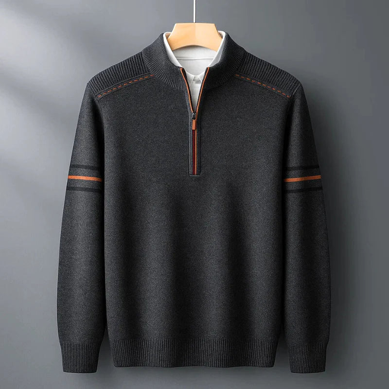 Stylish men's quarter-zip sweater, a comfortable pullover top for smart casual outfits & everyday style.