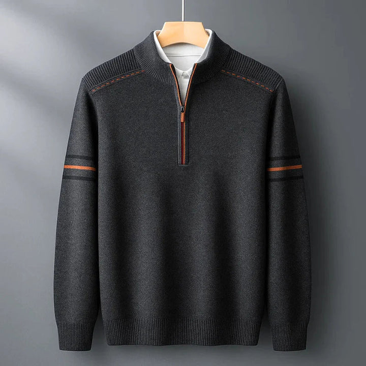 Stylish men's quarter-zip sweater, a comfortable pullover top for smart casual outfits & everyday style.