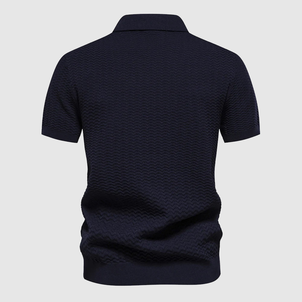 Versatile men's apparel: a modern zip polo shirt designed for stylish looks & ultimate comfort.