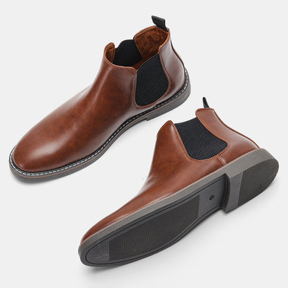 Men's stylish slip-on Chelsea boots, showcasing their comfortable design and versatility for any outfit.