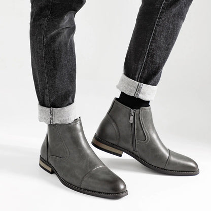 Versatile men's dress boots: stylish slip-on Chelsea with cap toe, perfect for any occasion.