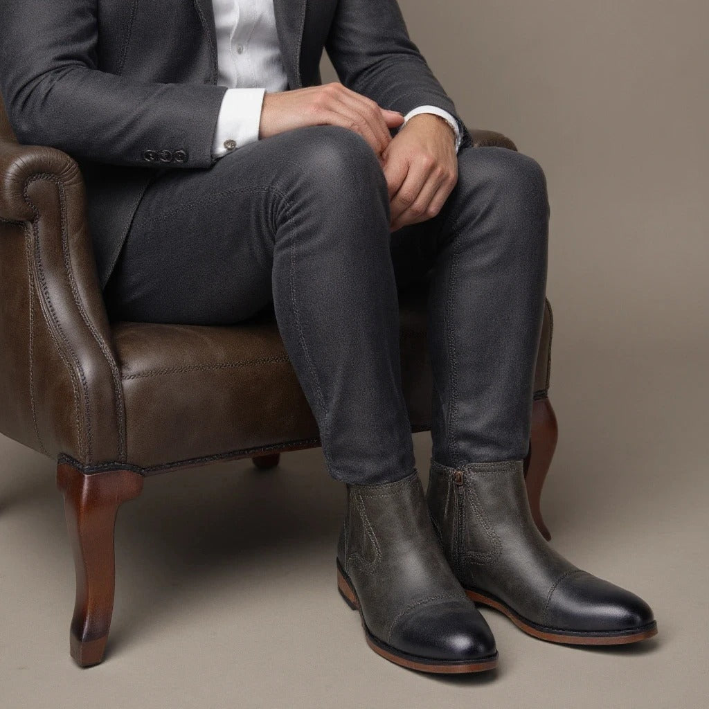 Modern men's Chelsea boots featuring a convenient slip-on design & side zipper.