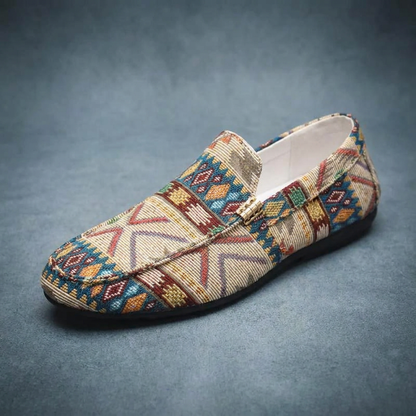Comfortable men's Aztec design slip-on loafers, ideal casual shoes for everyday style.