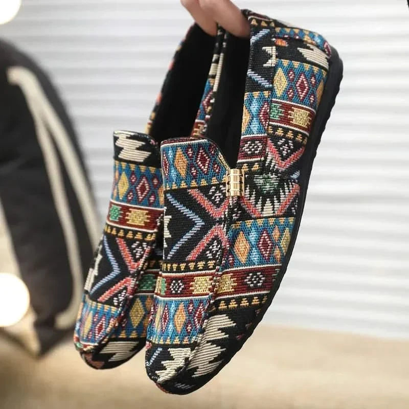 Aztec design men's slip-on loafers, a stylish and comfortable choice for casual footwear.