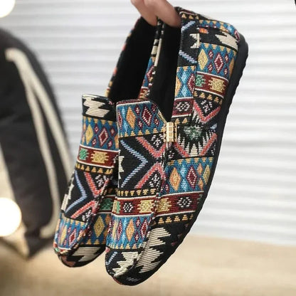 Aztec design men's slip-on loafers, a stylish and comfortable choice for casual footwear.