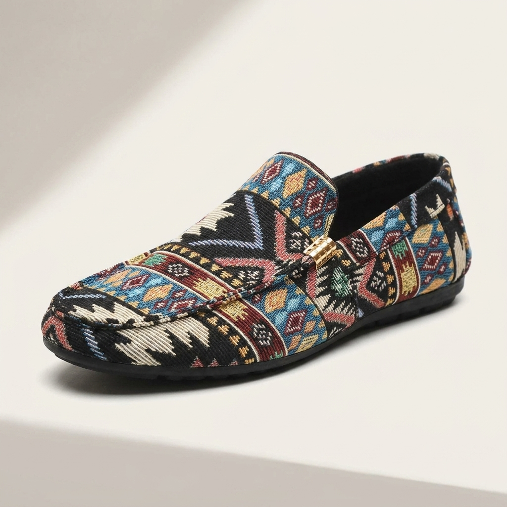 Trendy men's Aztec pattern slip-on loafers, offering stylish comfort for casual outings.