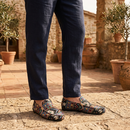Versatile men's Aztec design slip-on loafers, comfortable summer footwear for stylish men.