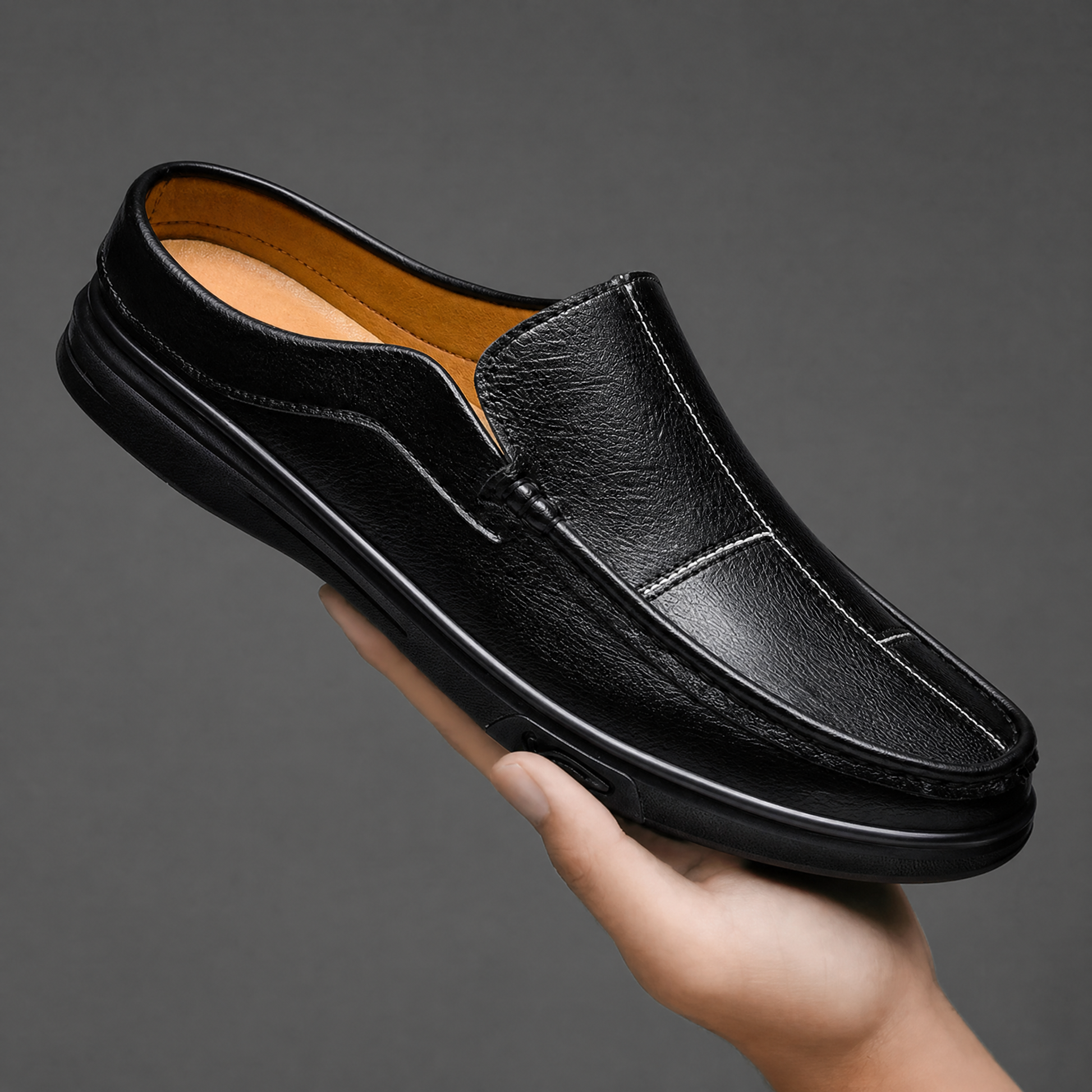 Comfortable men's brown mules with a slip-on design, ideal for casual and effortless style.